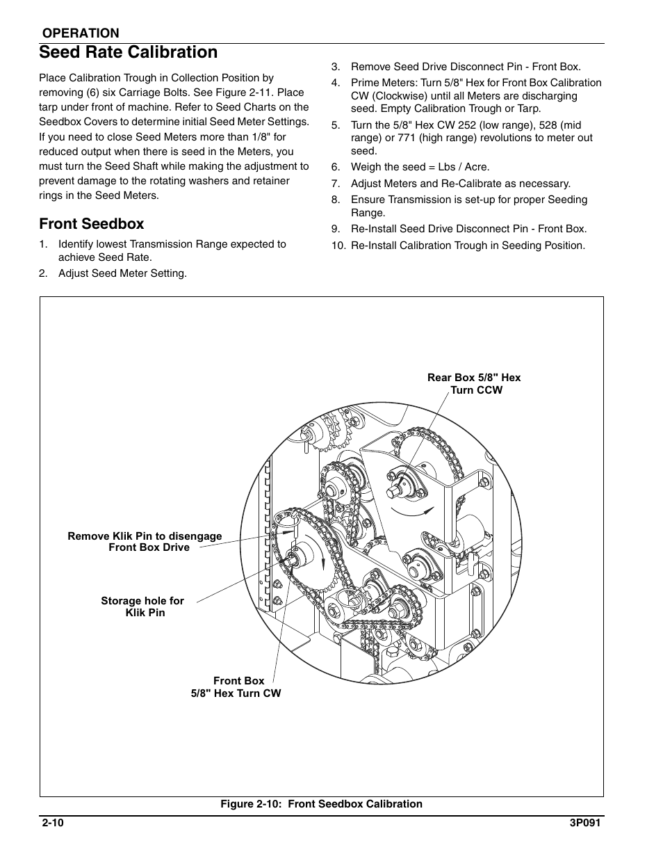 Seed rate calibration, Front seedbox | Landoll BPSB6 Till-N Seed User Manual | Page 24 / 56