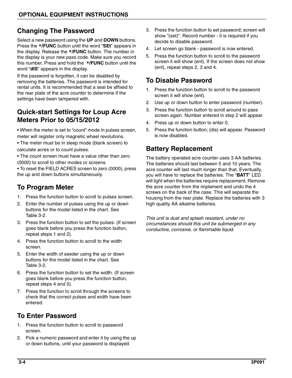 Changing the password, Battery replacement | Landoll BPSB6 Till-N Seed User Manual | Page 36 / 56