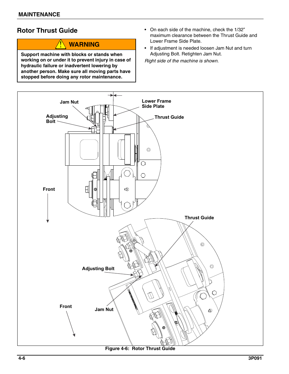 Rotor thrust guide, Warning | Landoll BPSB6 Till-N Seed User Manual | Page 48 / 56