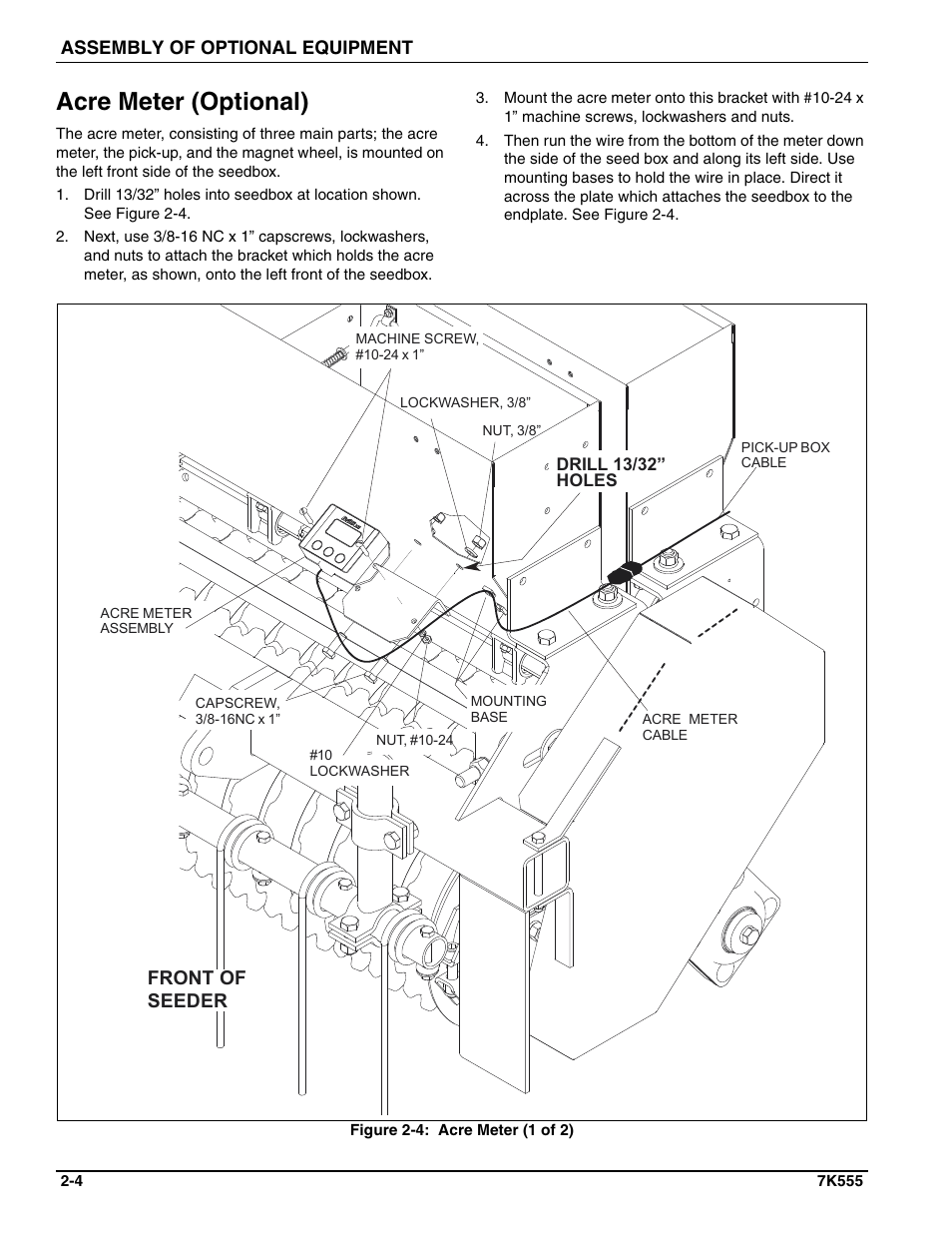 Acre meter (optional), Front of seeder | Landoll SSP6 SURE STAND GRASS SEEDER User Manual | Page 14 / 34