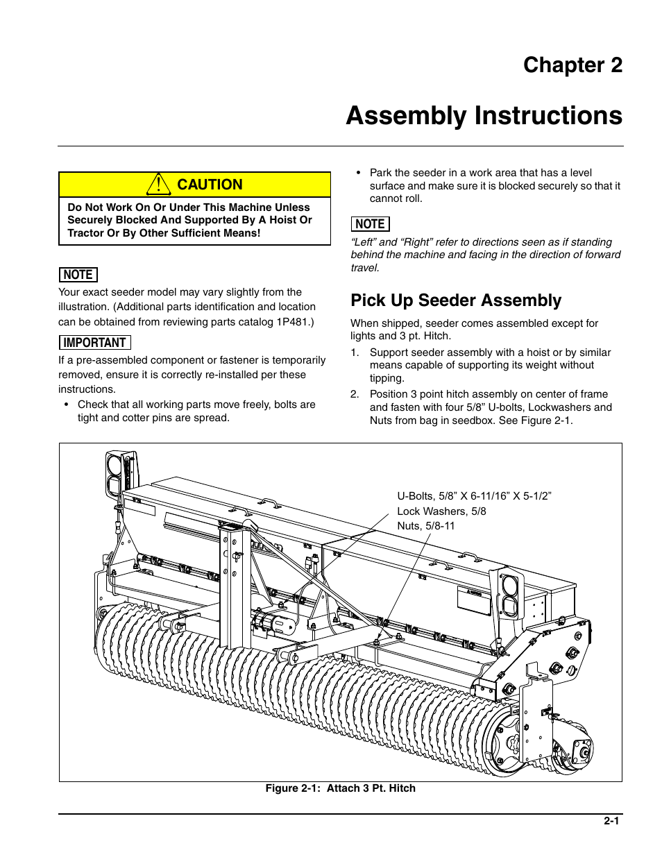 Assembly instructions, Pick up seeder assembly, Chapter 2 | Landoll SS/SSB/SSP/SSBP 8, 10, 12 Sure Stand Seeder User Manual | Page 11 / 68