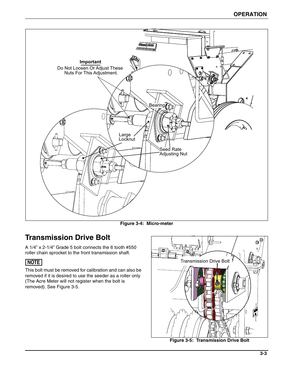 Transmission drive bolt, See figure 3-4 | Landoll SS/SSB/SSP/SSBP 8, 10, 12 Sure Stand Seeder User Manual | Page 41 / 68