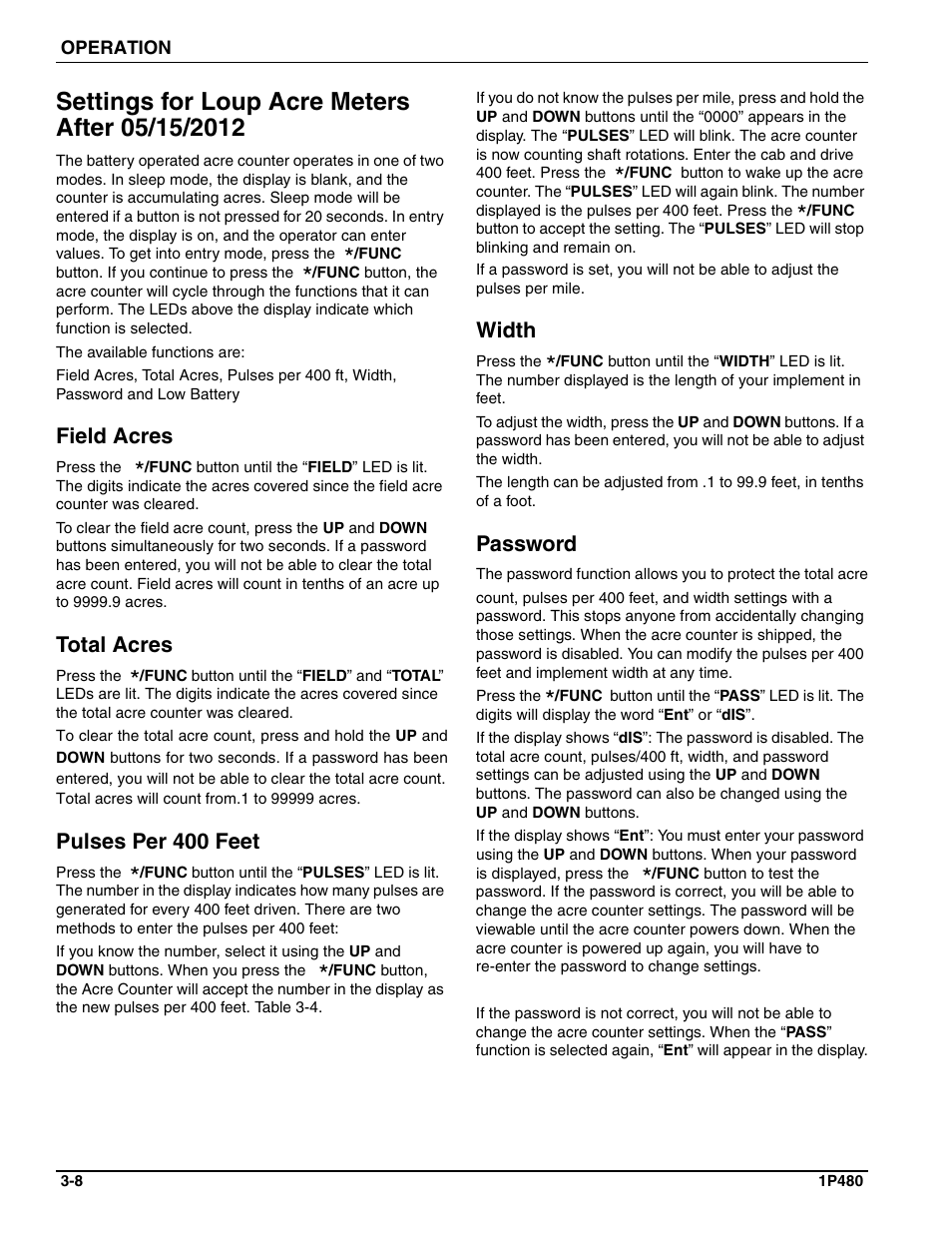 Settings for loup acre meters after 05/15/2012 | Landoll SS/SSB/SSP/SSBP 8, 10, 12 Sure Stand Seeder User Manual | Page 46 / 68