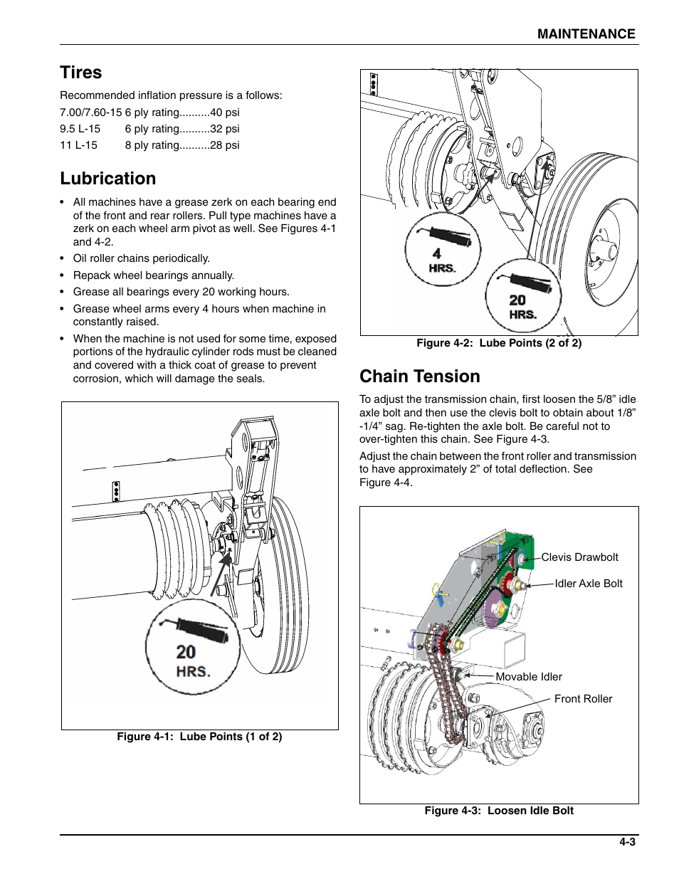 Tires, Lubrication, Chain tension | Landoll SS/SSB/SSP/SSBP 8, 10, 12 Sure Stand Seeder User Manual | Page 55 / 68