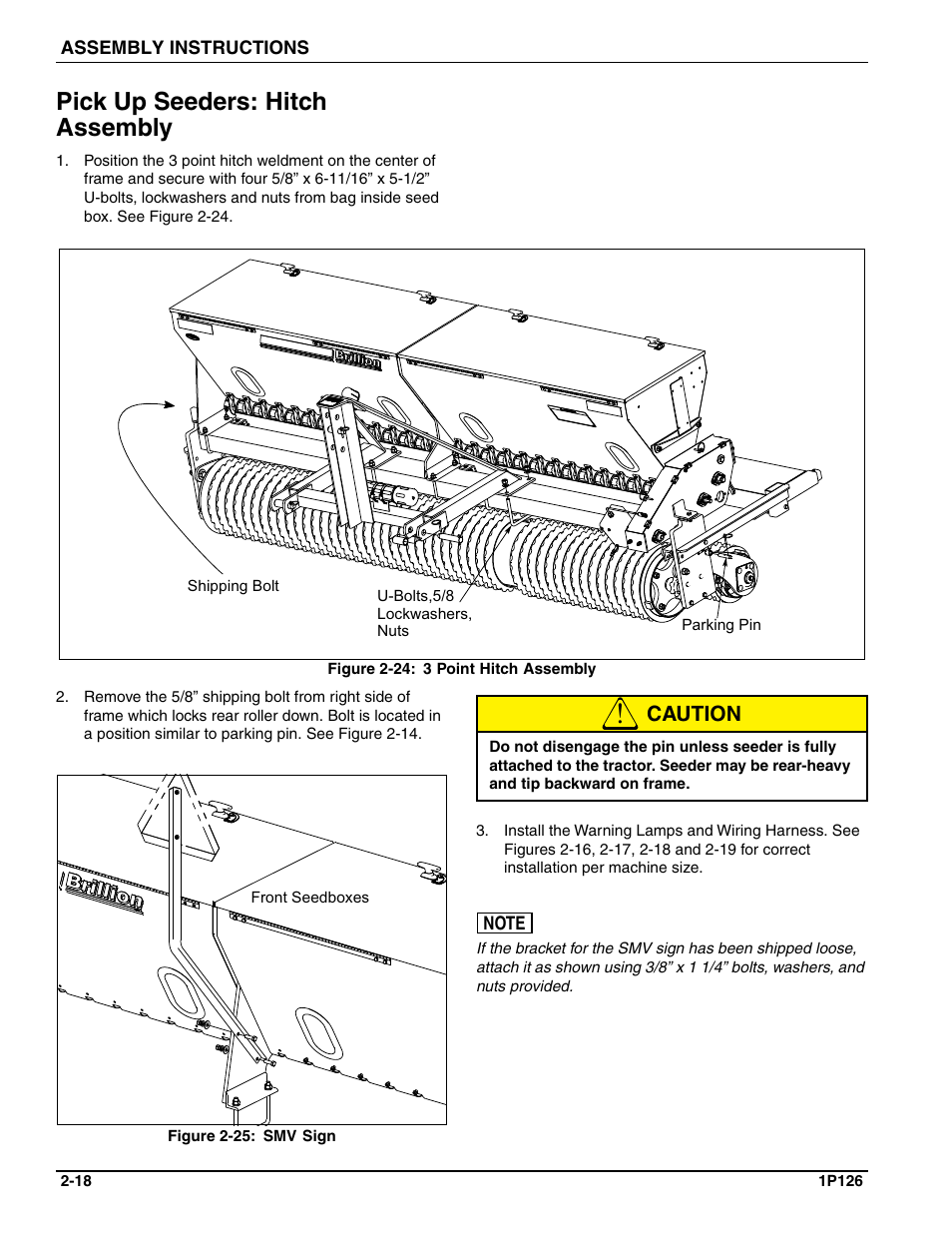 Pick up seeders: hitch assembly, Caution | Landoll SSP2101 High Capacity Sure Stand Seeder User Manual | Page 28 / 54