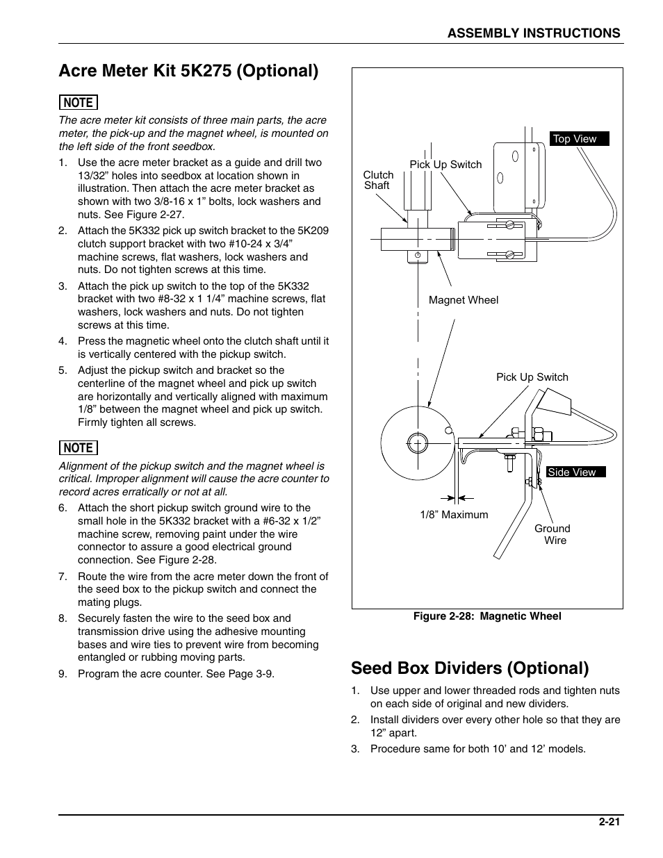 Acre meter kit 5k275 (optional), Seed box dividers (optional) | Landoll SSP2101 High Capacity Sure Stand Seeder User Manual | Page 31 / 54