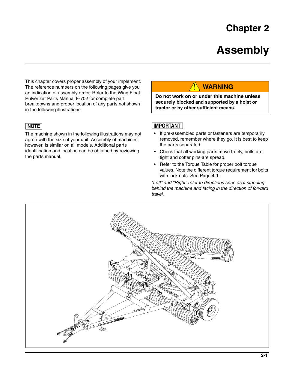 Assembly, Chapter 2 | Landoll WFPC22-36 Wing Float Pulverizer User Manual | Page 15 / 54