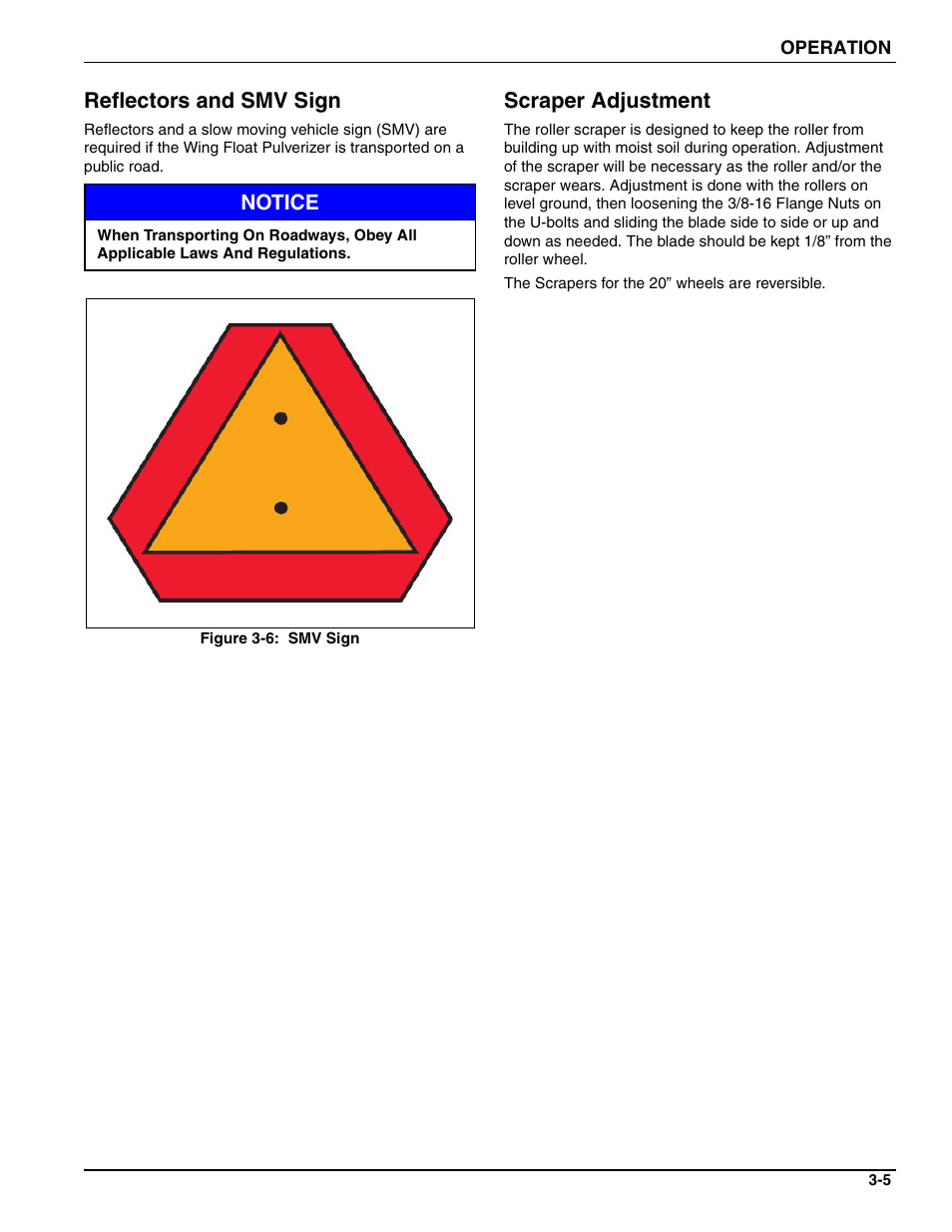 Reflectors and smv sign, Scraper adjustment, Notice | Landoll WFPC22-36 Wing Float Pulverizer User Manual | Page 41 / 54