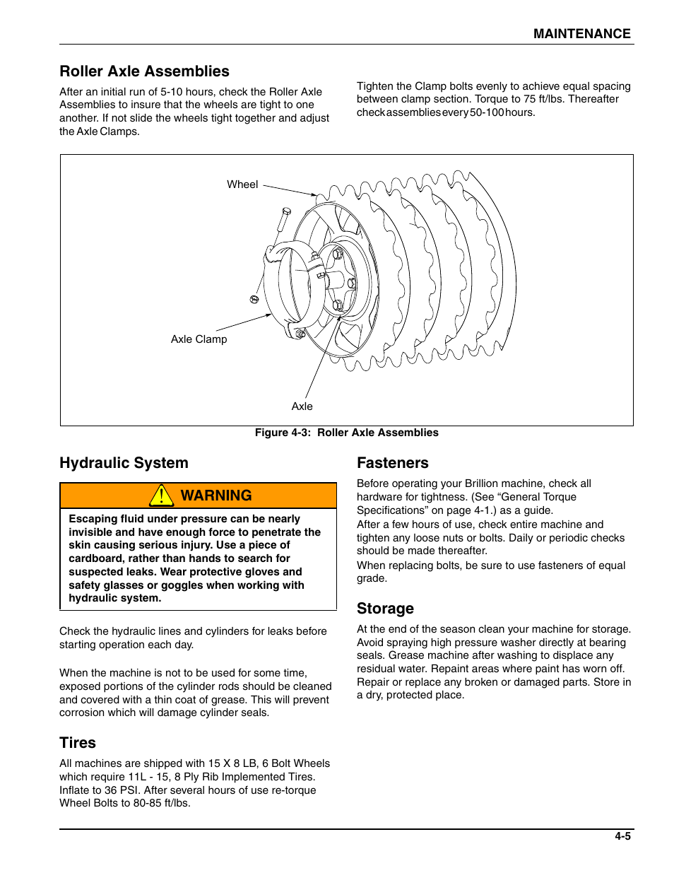 Roller axle assemblies, Hydraulic system, Tires | Fasteners, Storage, Warning | Landoll WFPC22-36 Wing Float Pulverizer User Manual | Page 47 / 54