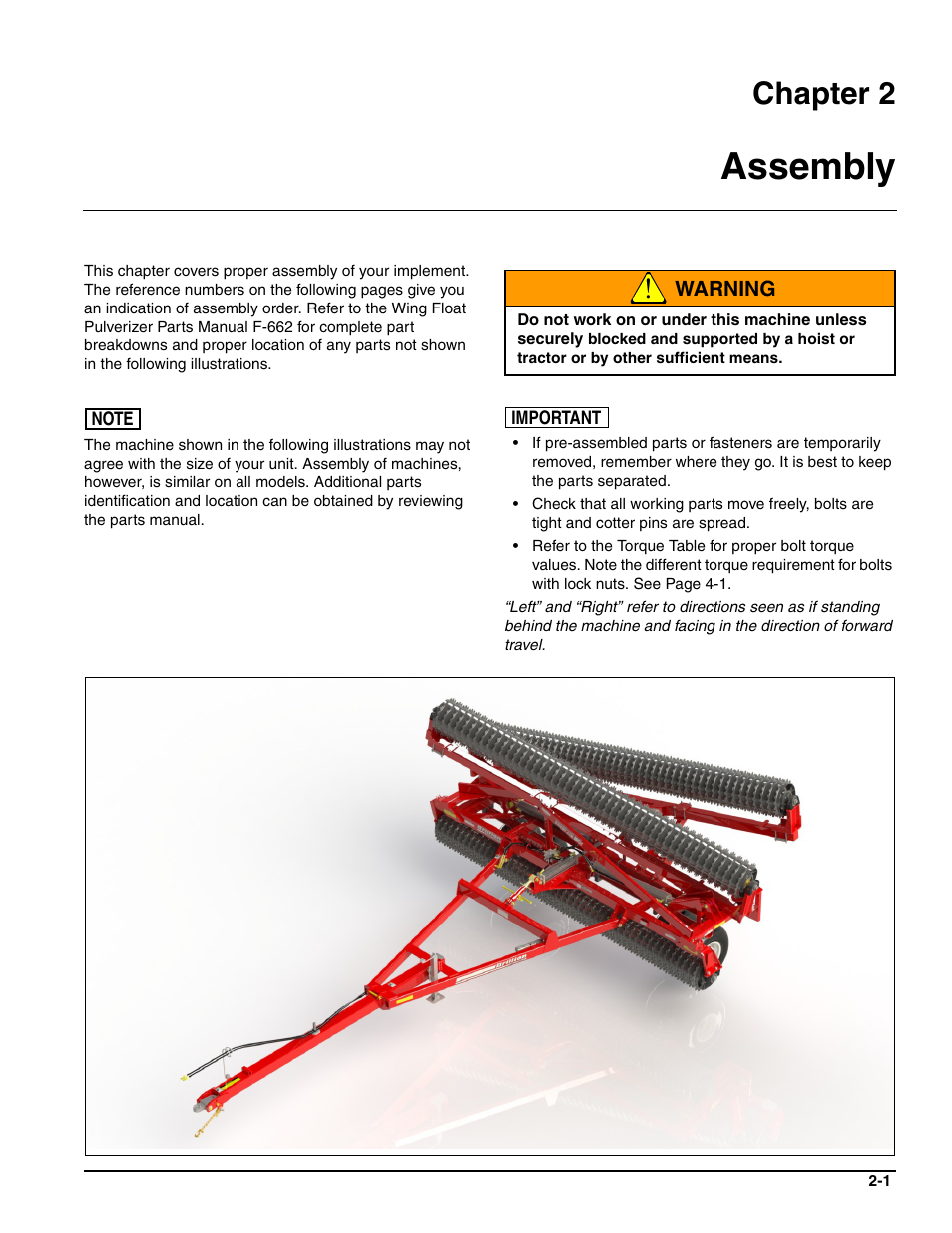 Assembly, Chapter 2 | Landoll WFPC38-52 Wing Float Pulverizer User Manual | Page 15 / 58
