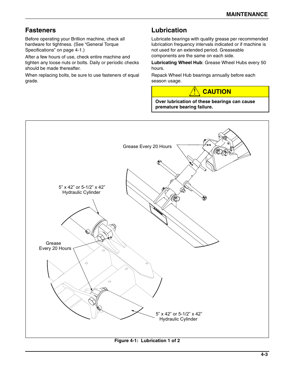 Fasteners, Lubrication, Caution | Landoll WFPC38-52 Wing Float Pulverizer User Manual | Page 49 / 58