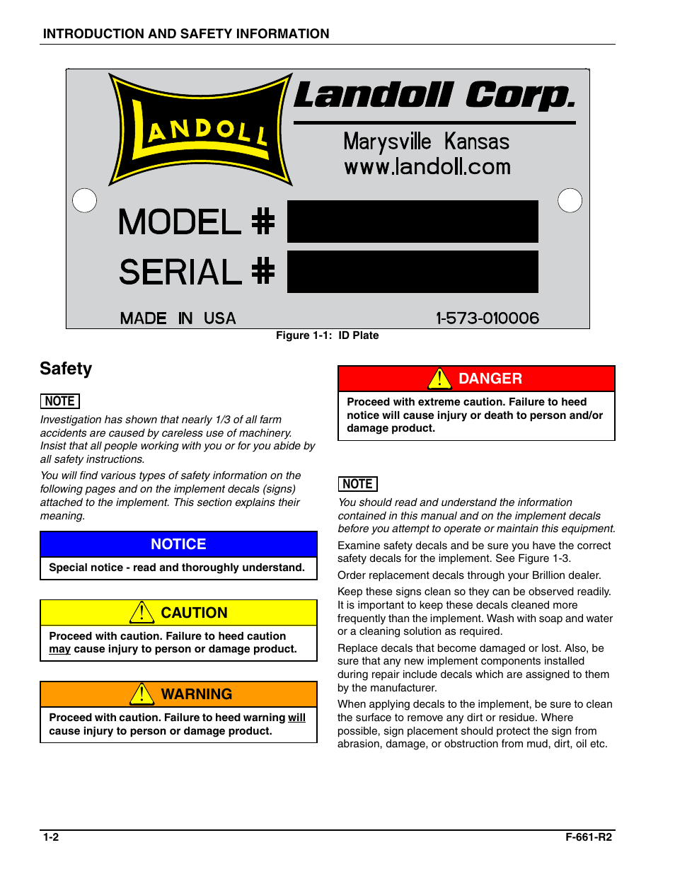 Safety | Landoll WFPC38-52 Wing Float Pulverizer User Manual | Page 6 / 58