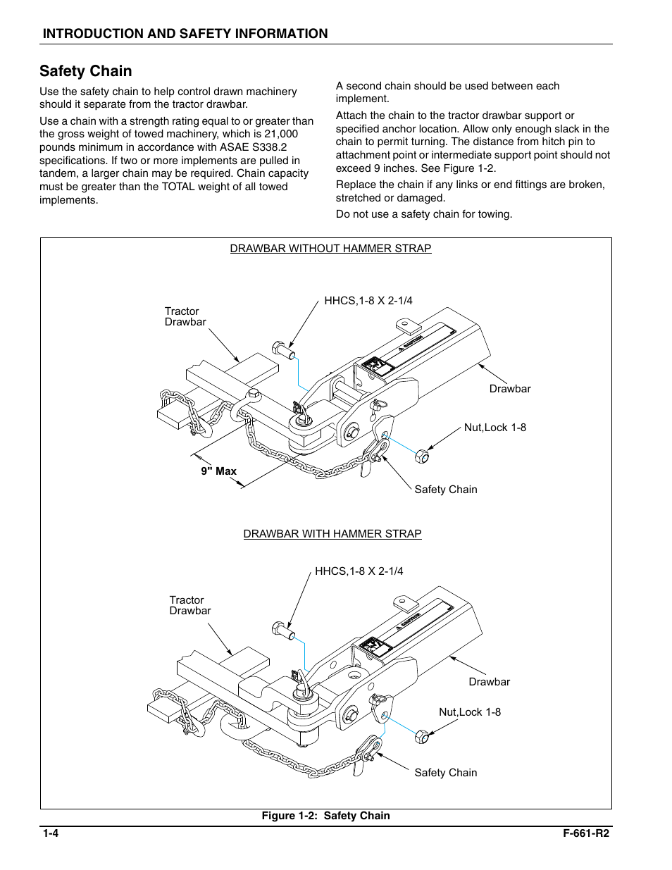 Safety chain | Landoll WFPC38-52 Wing Float Pulverizer User Manual | Page 8 / 58