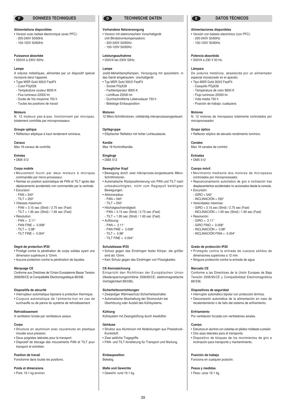 Clay Paky ALPHA BEAM C61093 User Manual | Page 39 / 40