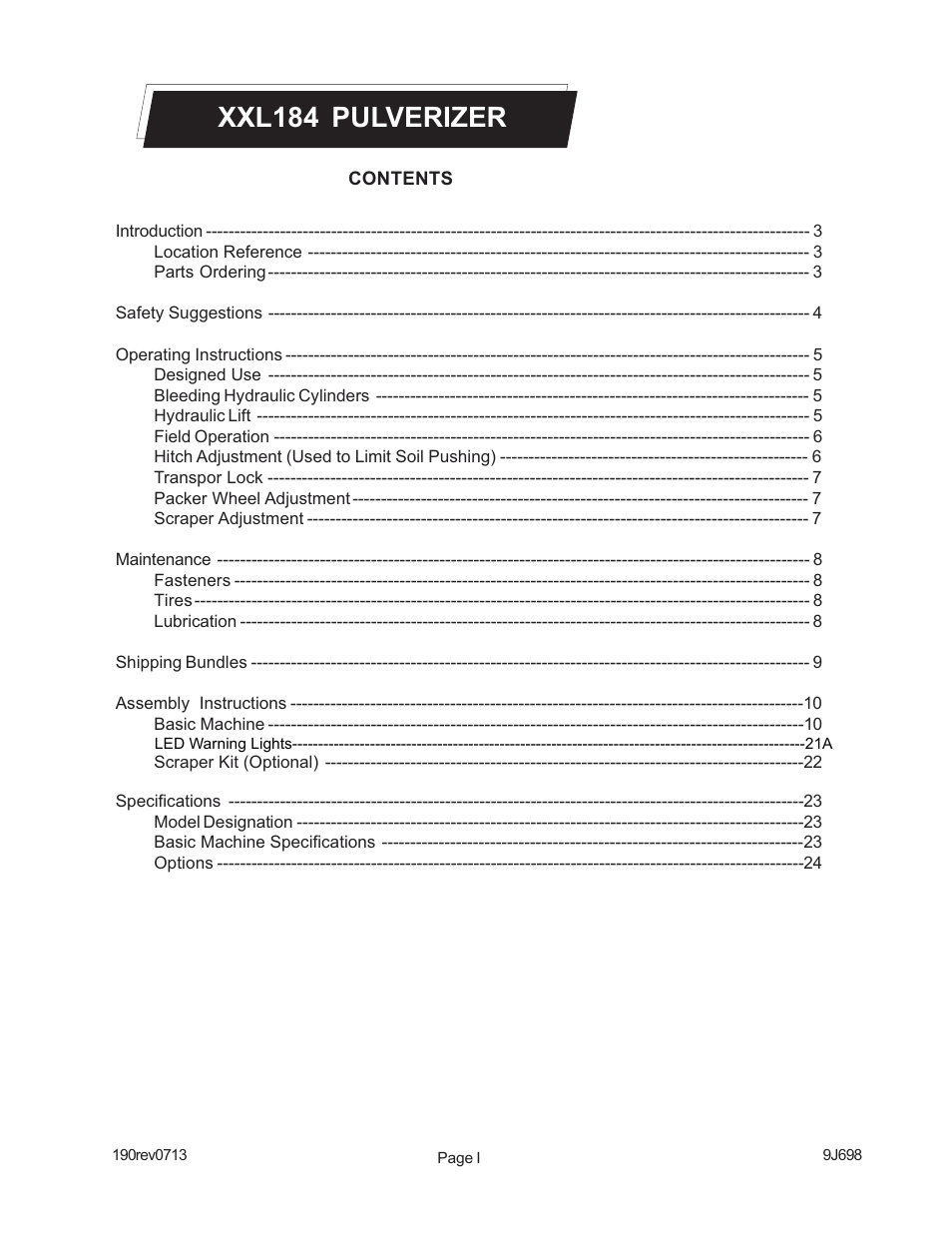 Xxl184 pulverizer | Landoll XXLO184 X-Fold Pulverizer User Manual | Page 3 / 38