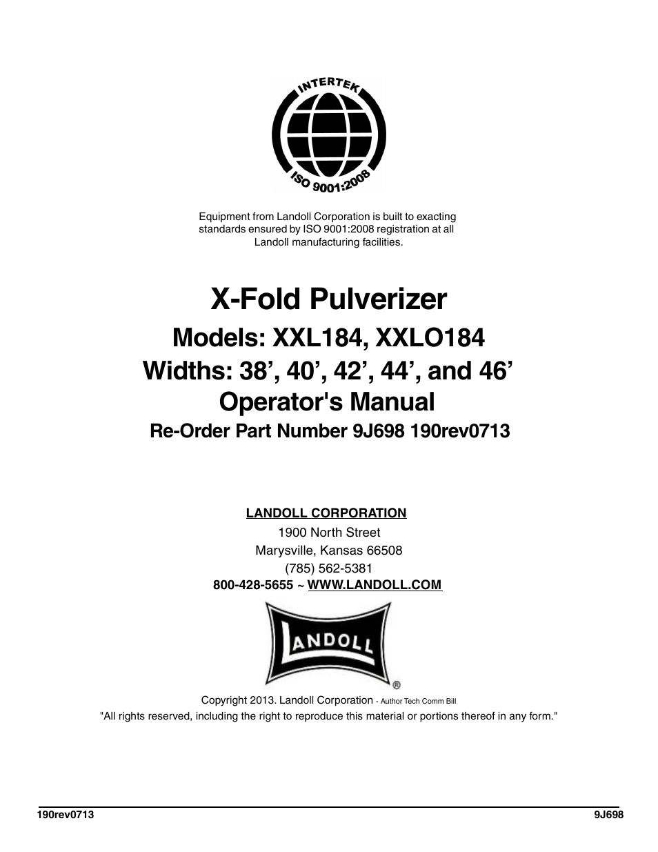 X-fold pulverizer | Landoll XXLO184 X-Fold Pulverizer User Manual | Page 38 / 38