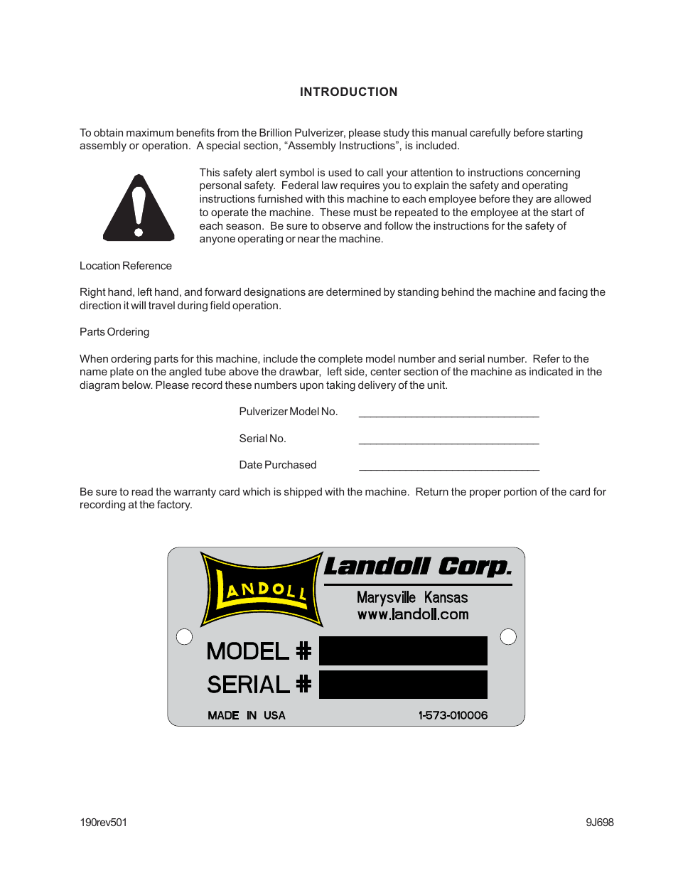 Landoll XXLO184 X-Fold Pulverizer User Manual | Page 5 / 38
