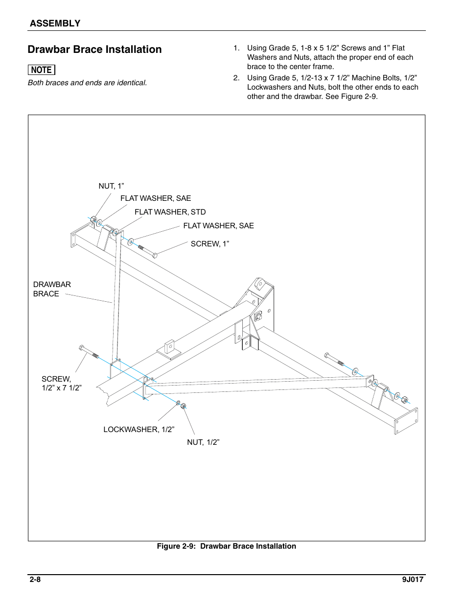 Drawbar brace installation | Landoll PT Series 10 through 20 Transport Pulverizer User Manual | Page 18 / 50