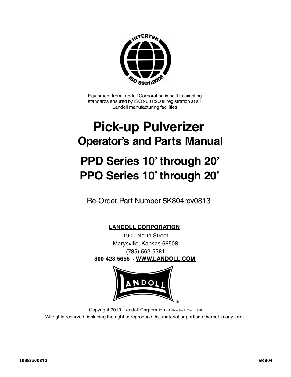 Pick-up pulverizer | Landoll PPO Series 10 through 20 Pick-up Pulverizer User Manual | Page 42 / 42