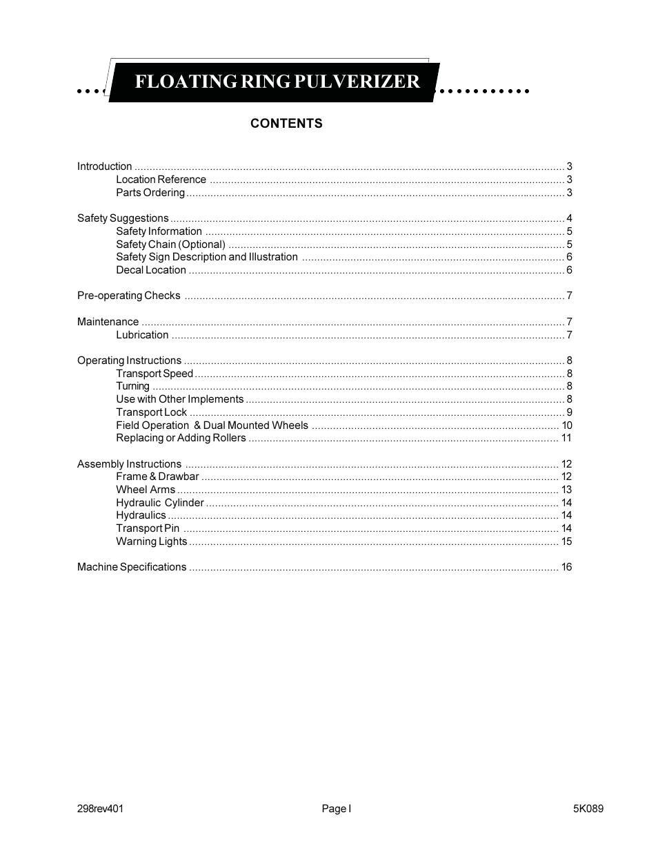 Floating ring pulverizer | Landoll PFT Floating Ring Pulverizer User Manual | Page 3 / 20