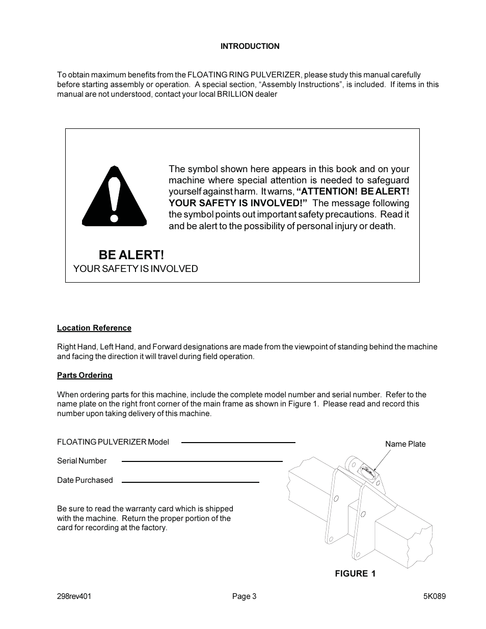 Be alert | Landoll PFT Floating Ring Pulverizer User Manual | Page 5 / 20