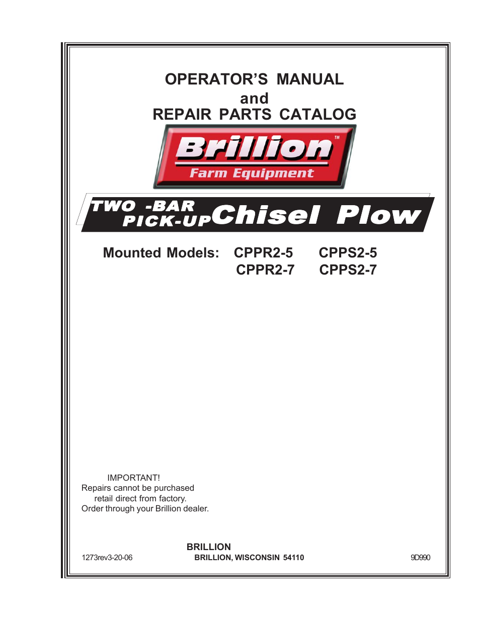 Landoll CPPS2-7 TWO-BAR PICK-UP Chisel Plow User Manual | 16 pages