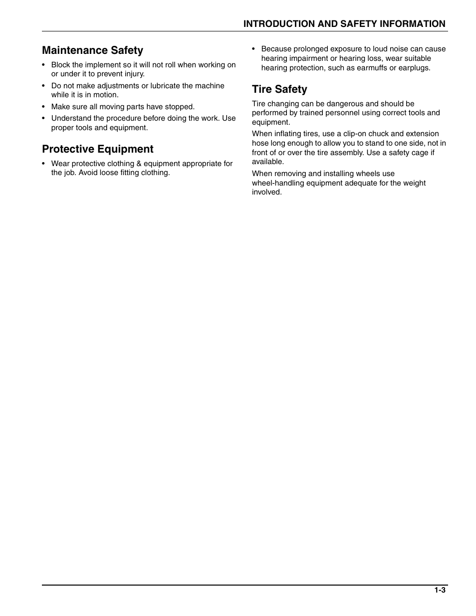 Maintenance safety, Protective equipment, Tire safety | Landoll CPP7-03 through CPP12-03 Chisel Plow User Manual | Page 7 / 30