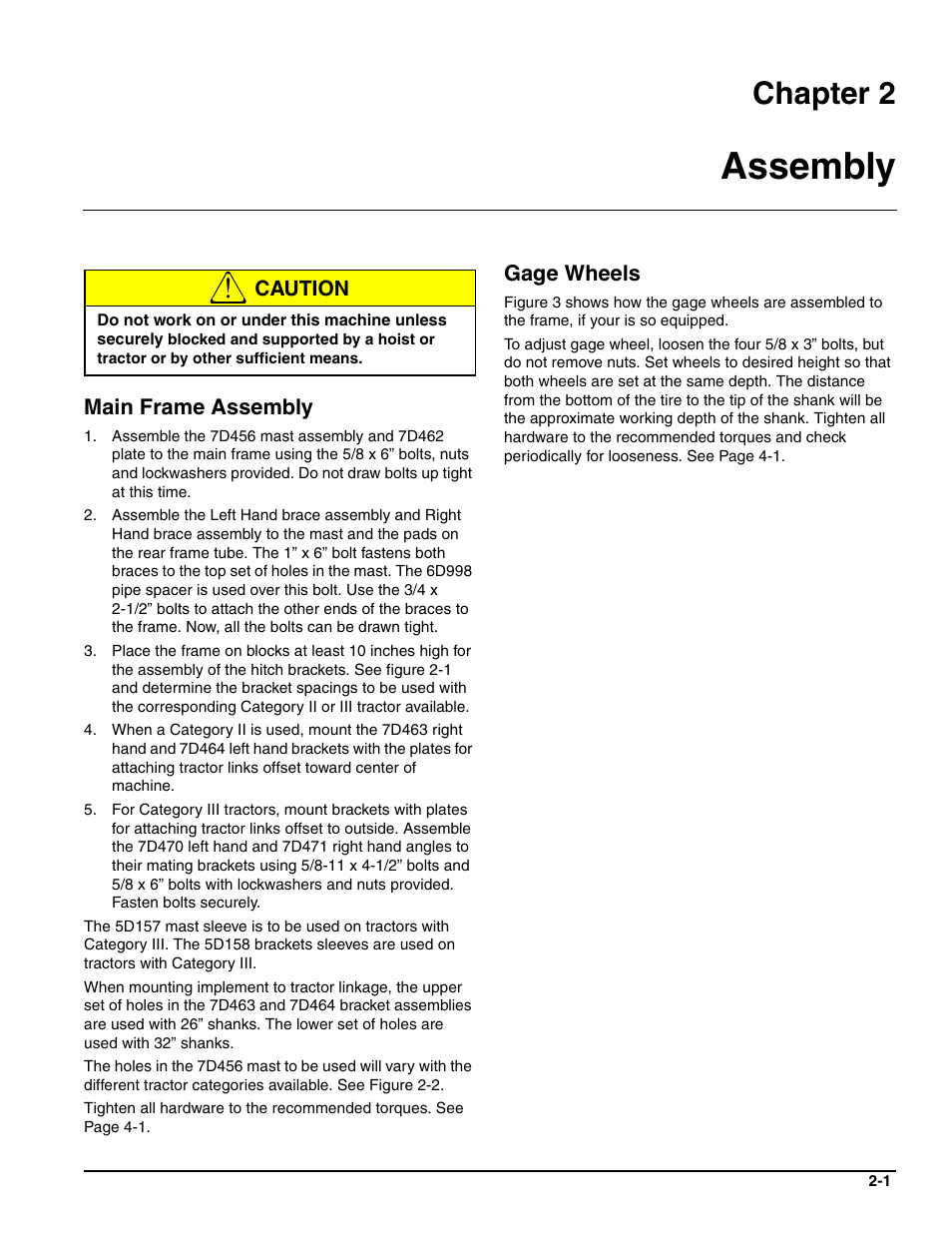 Assembly, Main frame assembly, Gage wheels | Chapter 2 | Landoll CPP7-03 through CPP12-03 Chisel Plow User Manual | Page 9 / 30