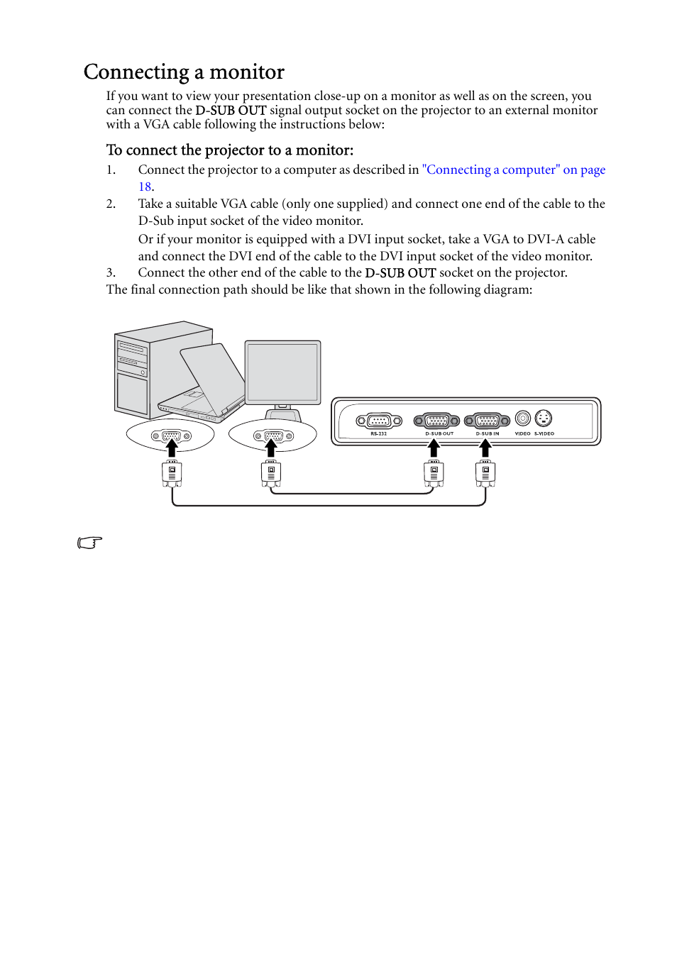 Connecting a monitor | BenQ MP522 User Manual | Page 19 / 59