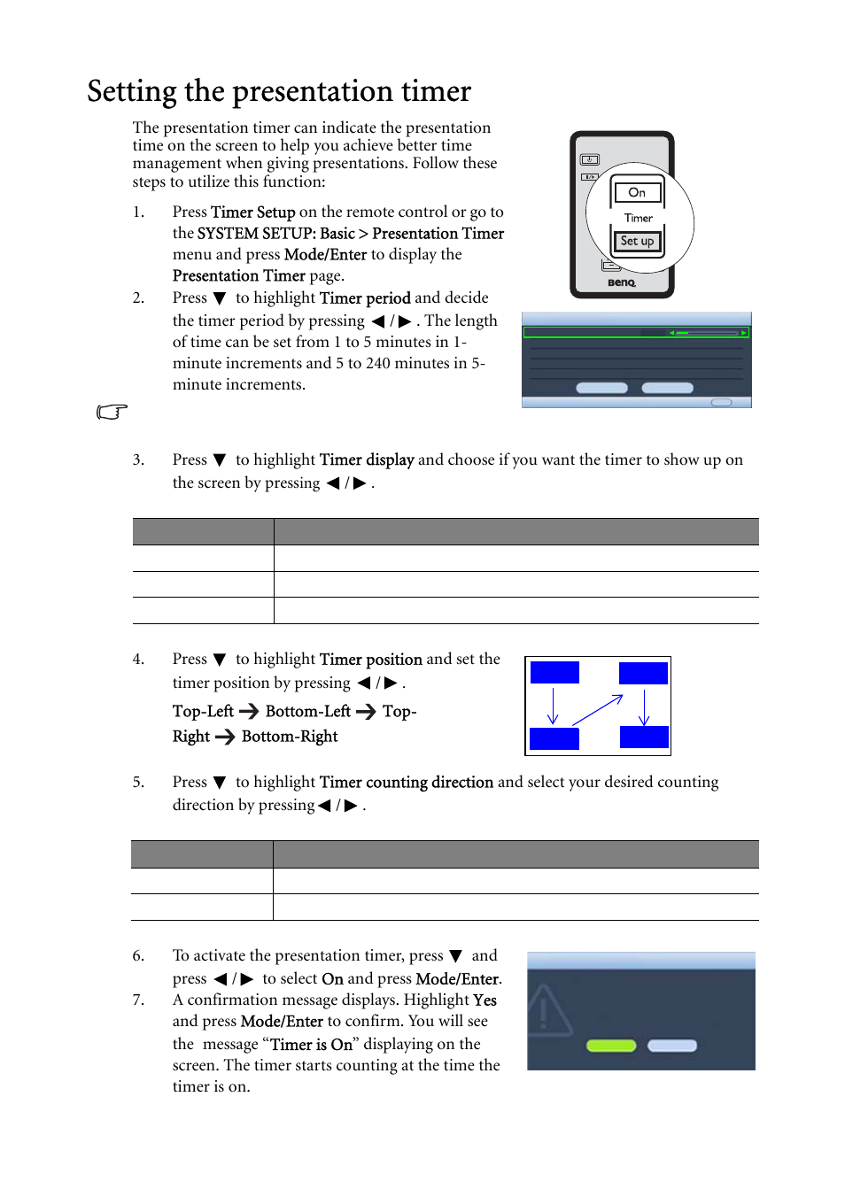 Setting the presentation timer, Setting the presentation timer" on | BenQ MP522 User Manual | Page 36 / 59