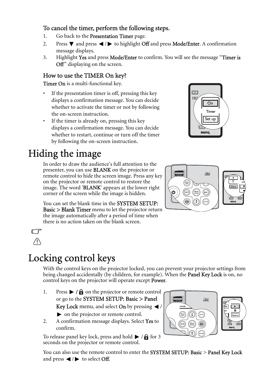 Hiding the image, Locking control keys, Hiding the image locking control keys | Locking | BenQ MP522 User Manual | Page 37 / 59