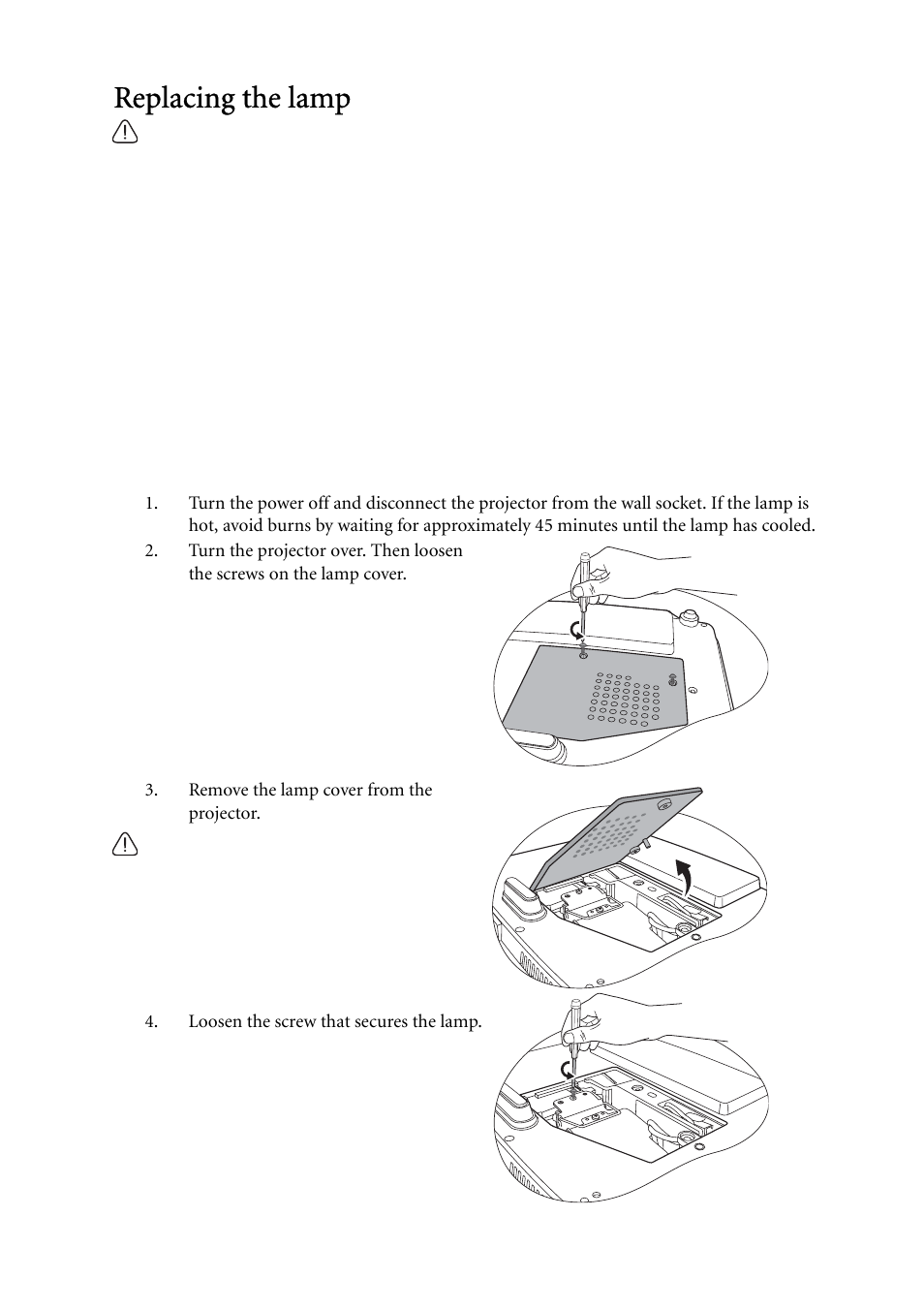 Replacing the lamp | BenQ MP522 User Manual | Page 50 / 59
