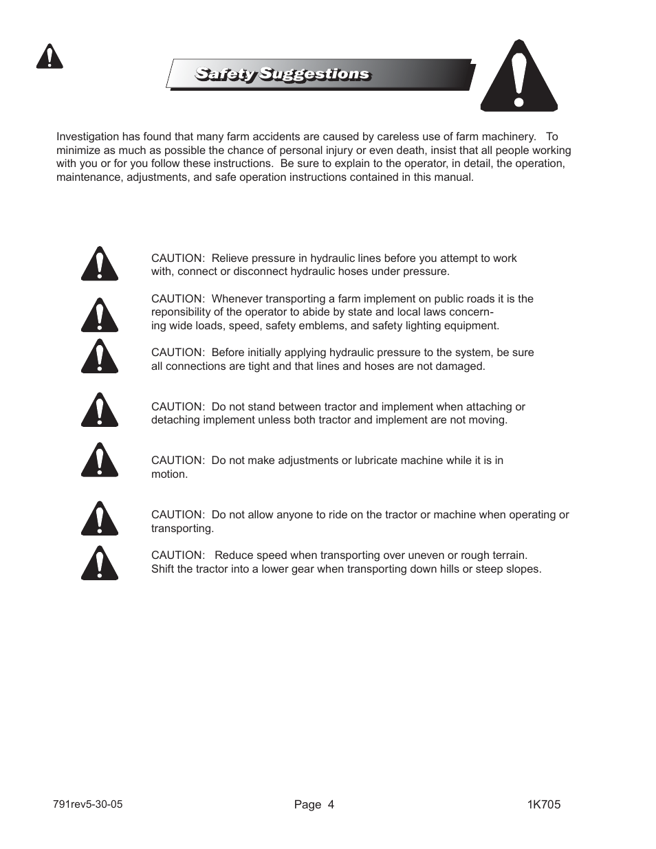 Afety, Uggestions | Landoll HSB 71-1 through 131-1 SOIL BUILDER Coulter Chisel - Extended Frame User Manual | Page 6 / 42