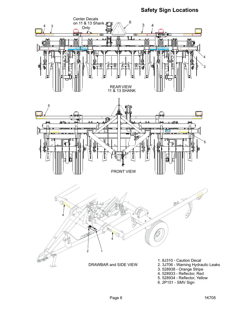 Safety sign locations | Landoll HSB 71-1 through 131-1 SOIL BUILDER Coulter Chisel - Extended Frame User Manual | Page 8 / 42