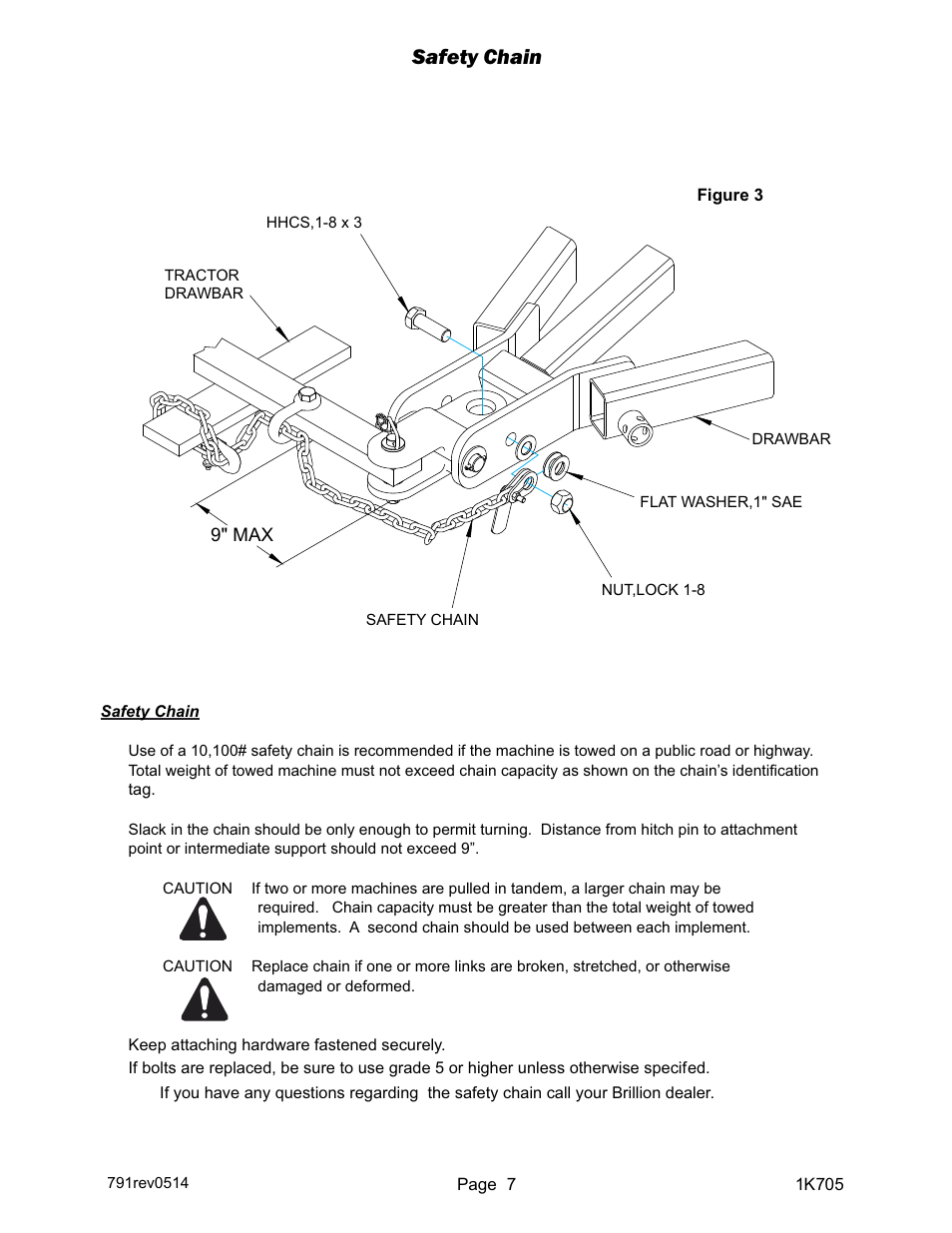 Safety chain | Landoll HSB 71-1 through 131-1 SOIL BUILDER Coulter Chisel - Extended Frame User Manual | Page 9 / 42