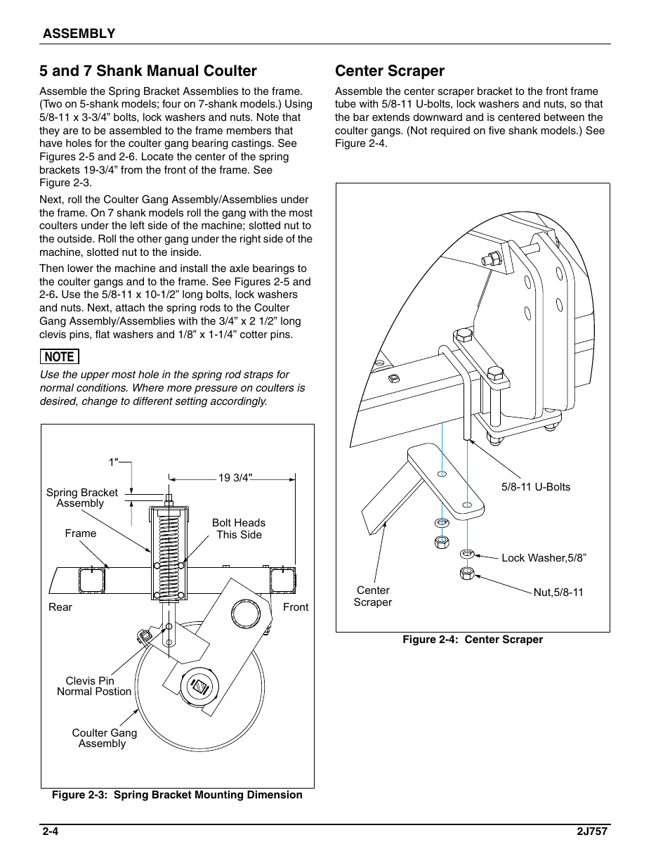 5 and 7 shank manual coulter, Center scraper | Landoll HCDA73-1 Soil Builder Coulter Chisel User Manual | Page 14 / 40