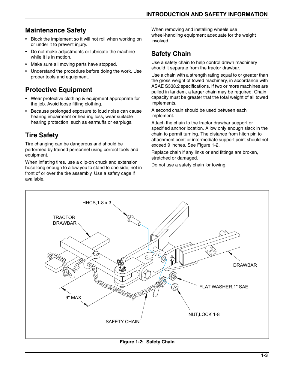 Maintenance safety, Protective equipment, Tire safety | Safety chain | Landoll HCDA73-1 Soil Builder Coulter Chisel User Manual | Page 7 / 40