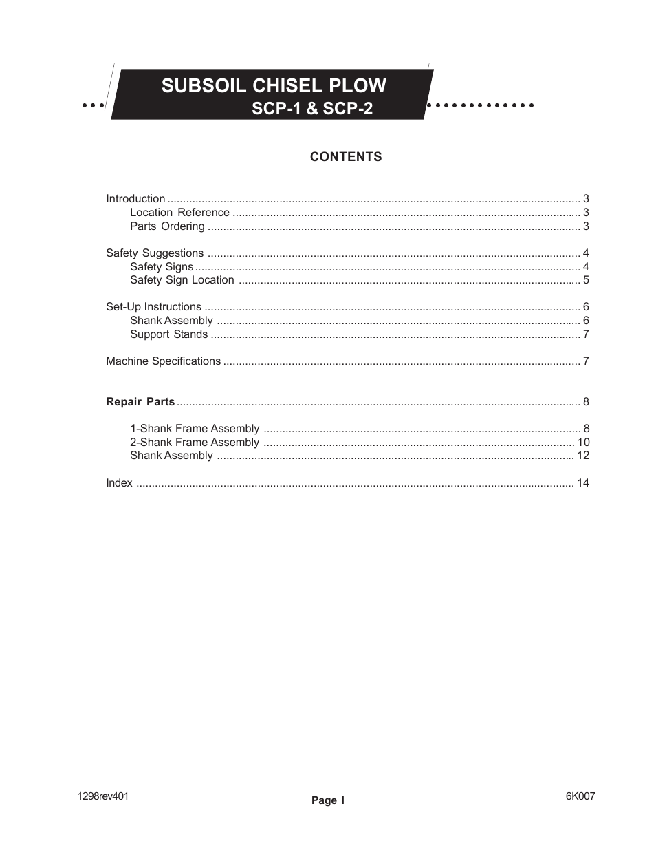 Subsoil chisel plow, Scp-1 & scp-2 | Landoll SCP-2 Subsoil Chisel Plow User Manual | Page 3 / 20