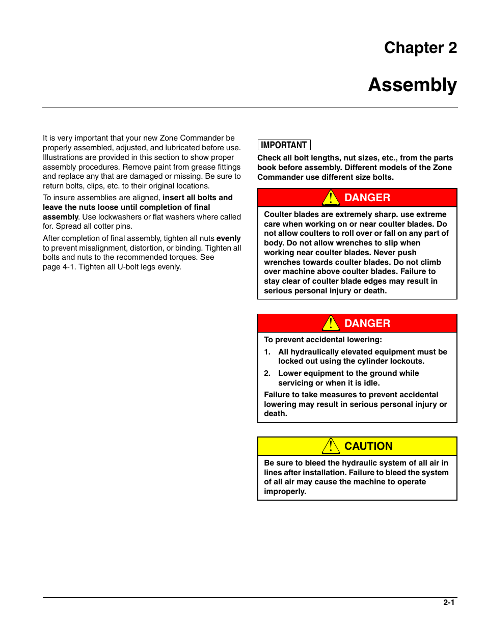 Assembly, Chapter 2 | Landoll 2510 Zone Commander User Manual | Page 9 / 40