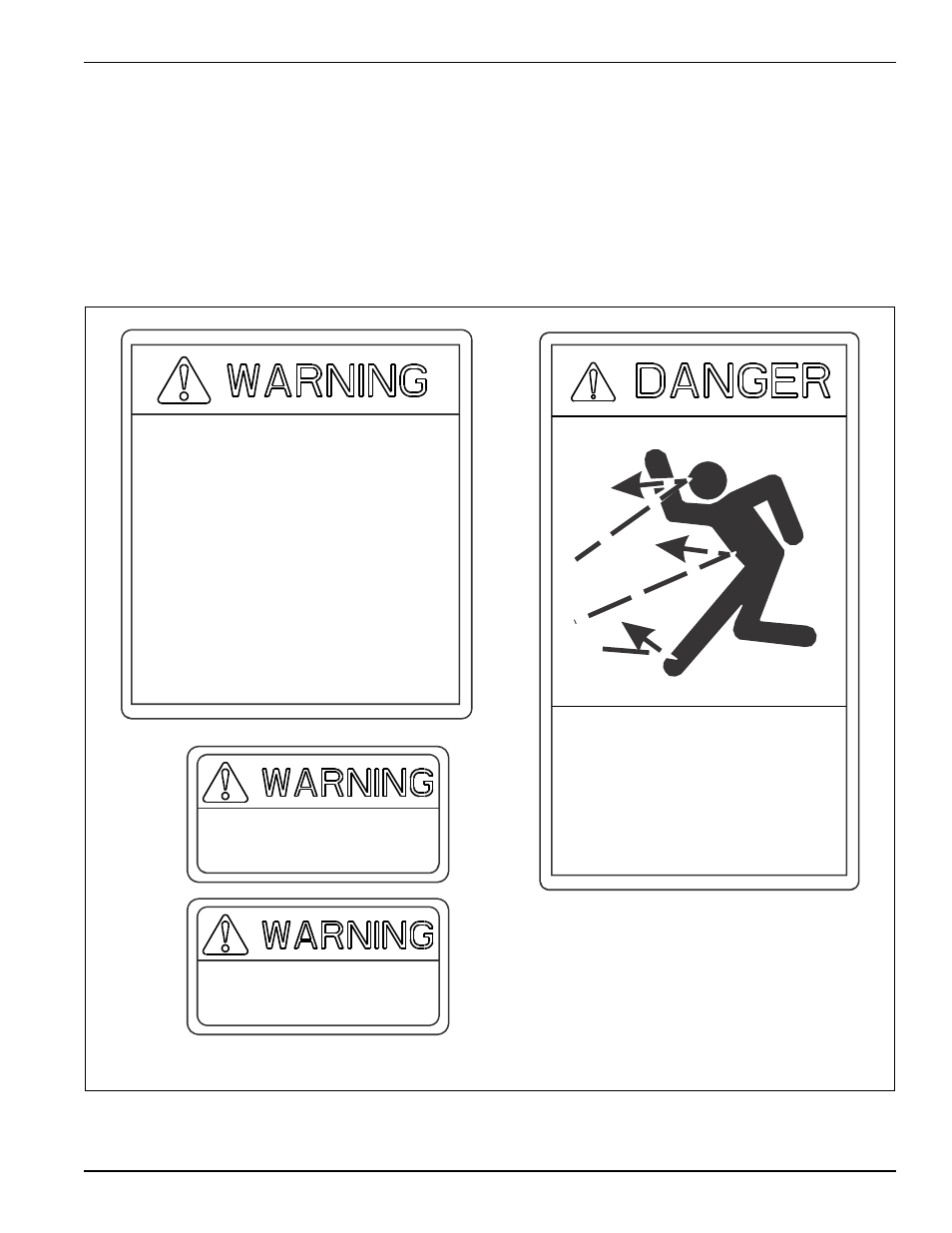 Safety decals, Figure 4-1: safety decals | Landoll D10P Power Ditcher User Manual | Page 17 / 24