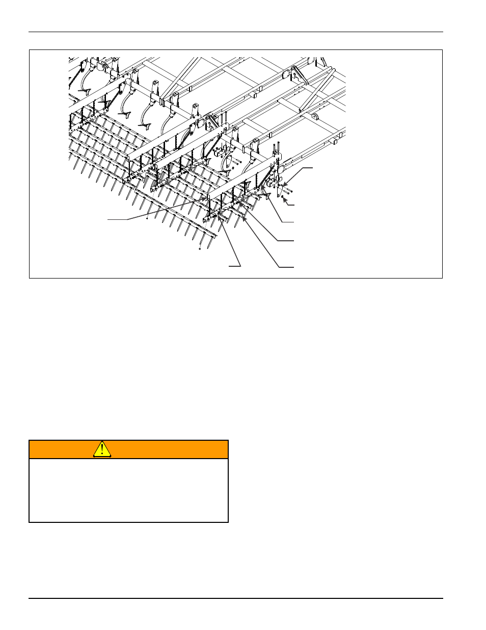 Figure 4-13: 5 row spike harrow, 5 row spike harrows, Warning | Landoll 9650 Field Cultivator User Manual | Page 78 / 88