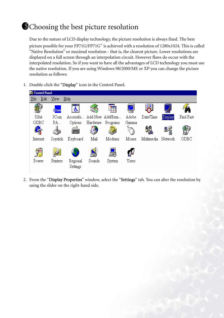 Choosing the best picture resolution | BenQ FP71G+ User Manual | Page 14 / 32