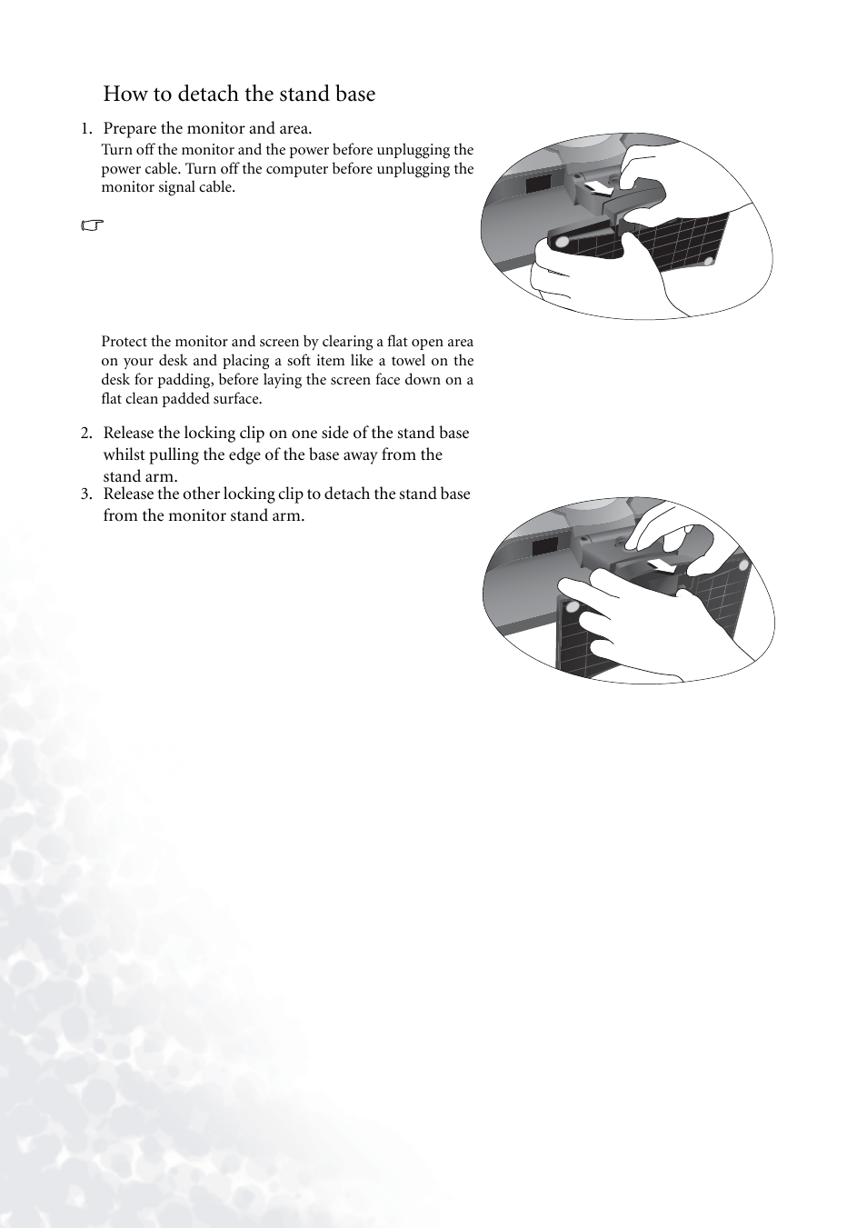 How to detach the stand base | BenQ FP71G+ User Manual | Page 9 / 32