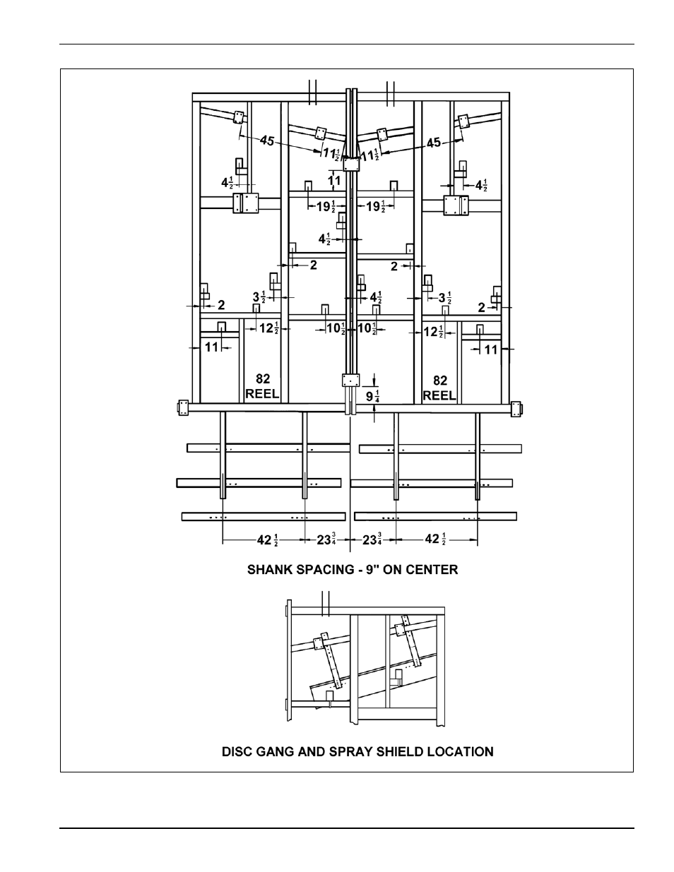 Figure 2-2: 875-13 shank placement assembly, Standard specifications | Landoll 875 Series Tilloll User Manual | Page 11 / 64