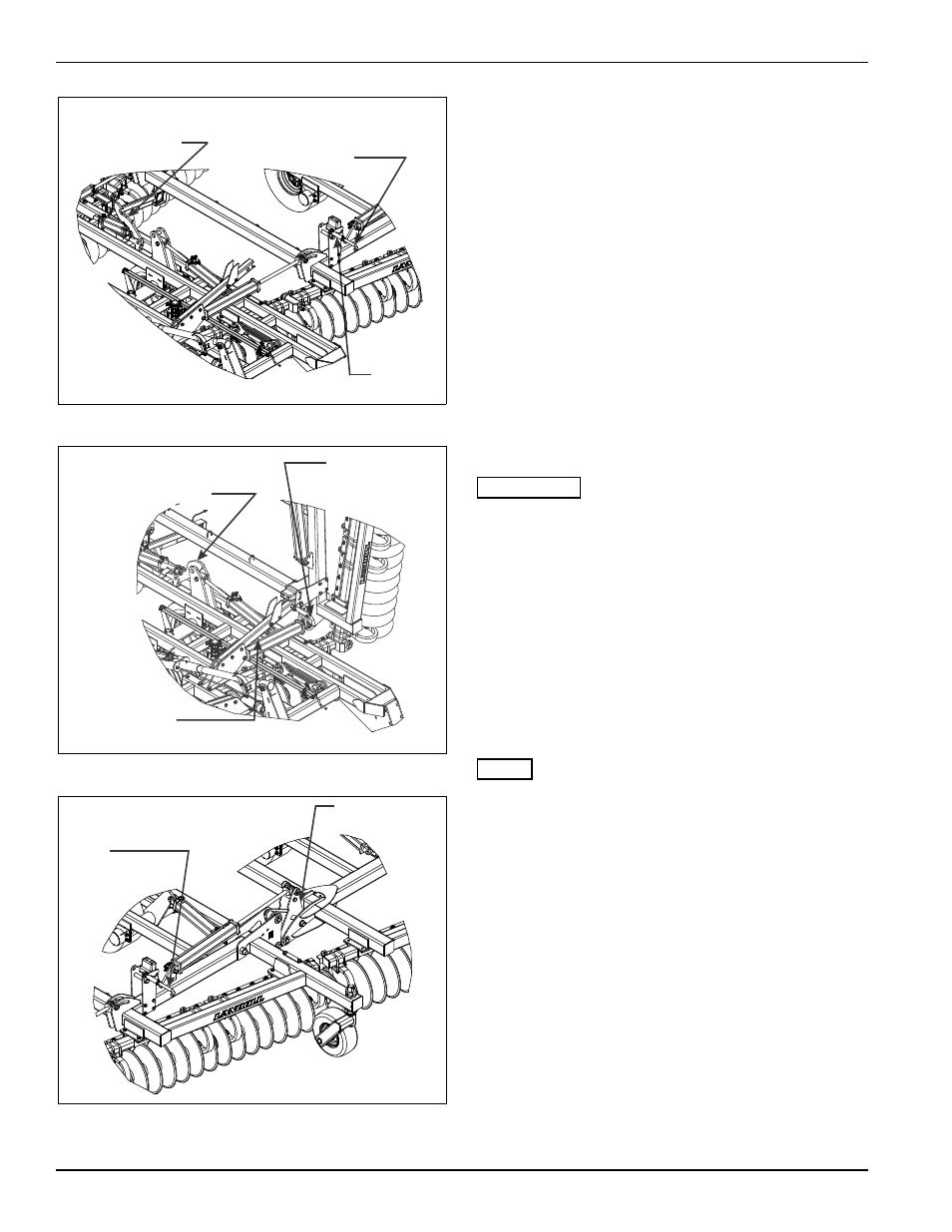 Figure 4-6: stored transport locks, Figure 4-7: installed transport locks, Figure 4-8: wing fold plates | Folding the 7450 vt plus, Unfolding the 7450 vt plus | Landoll 7450 VT Plus User Manual | Page 58 / 82