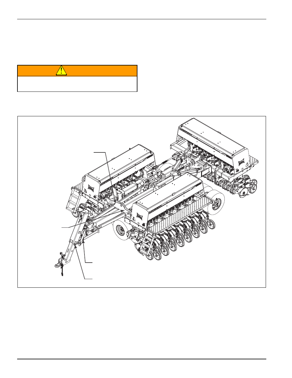 Transport locks, Figure 4-2: telescoping hitch transport locks, Warning | Landoll 5531 Grain Drill User Manual | Page 32 / 78