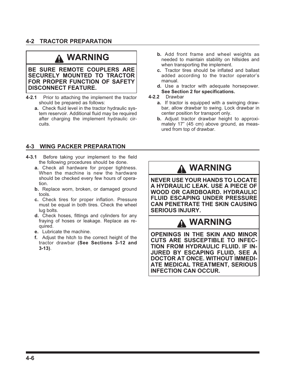 Warning | Landoll 3130 SERIES WING PACKER User Manual | Page 46 / 54