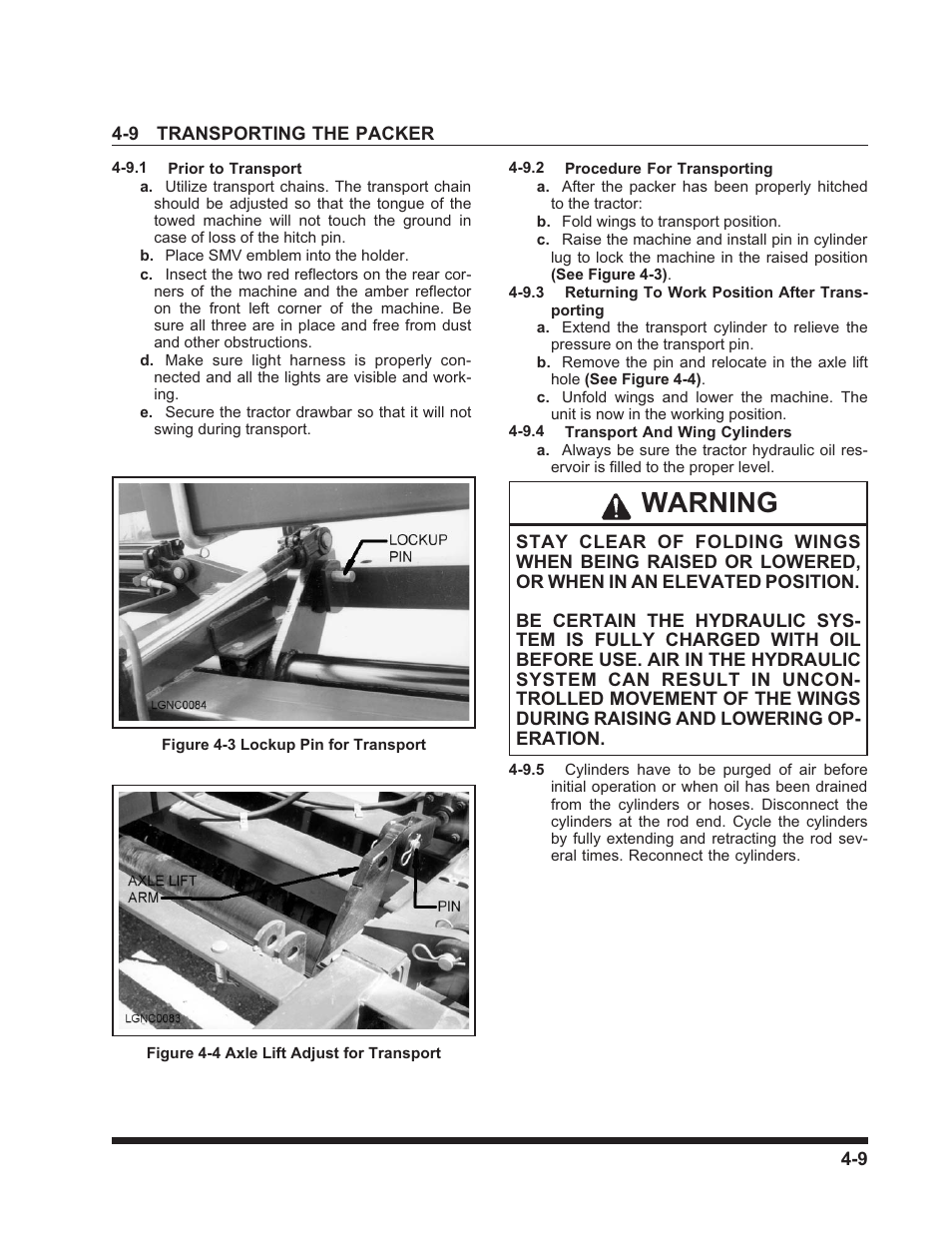 Warning | Landoll 3130 SERIES WING PACKER User Manual | Page 49 / 54