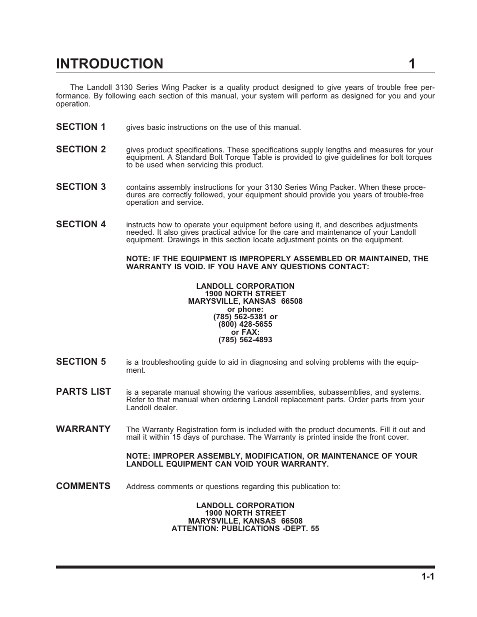 1introduction | Landoll 3130 SERIES WING PACKER User Manual | Page 7 / 54