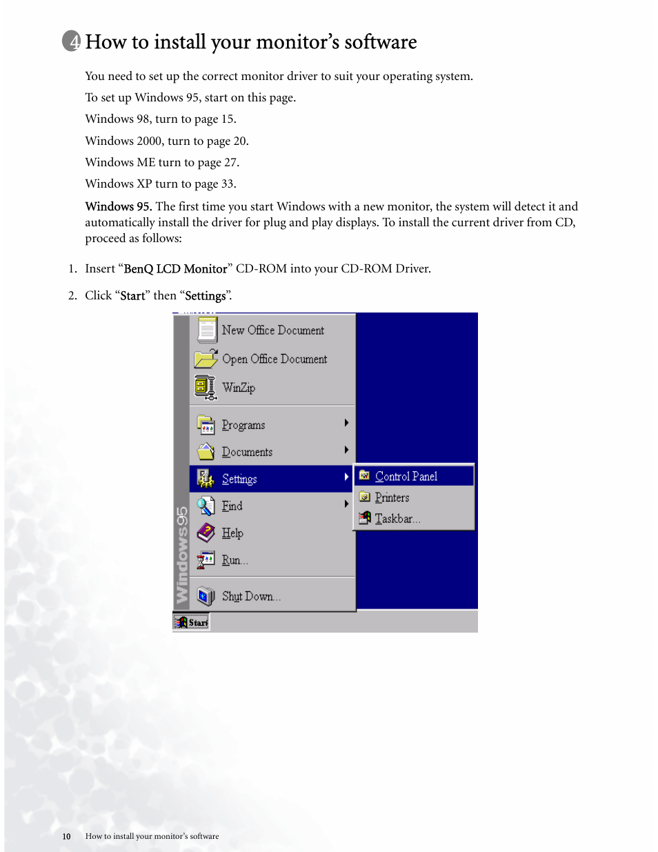 How to install your monitor’s software | BenQ LCD COLOR MONITOR FP937S User Manual | Page 10 / 53